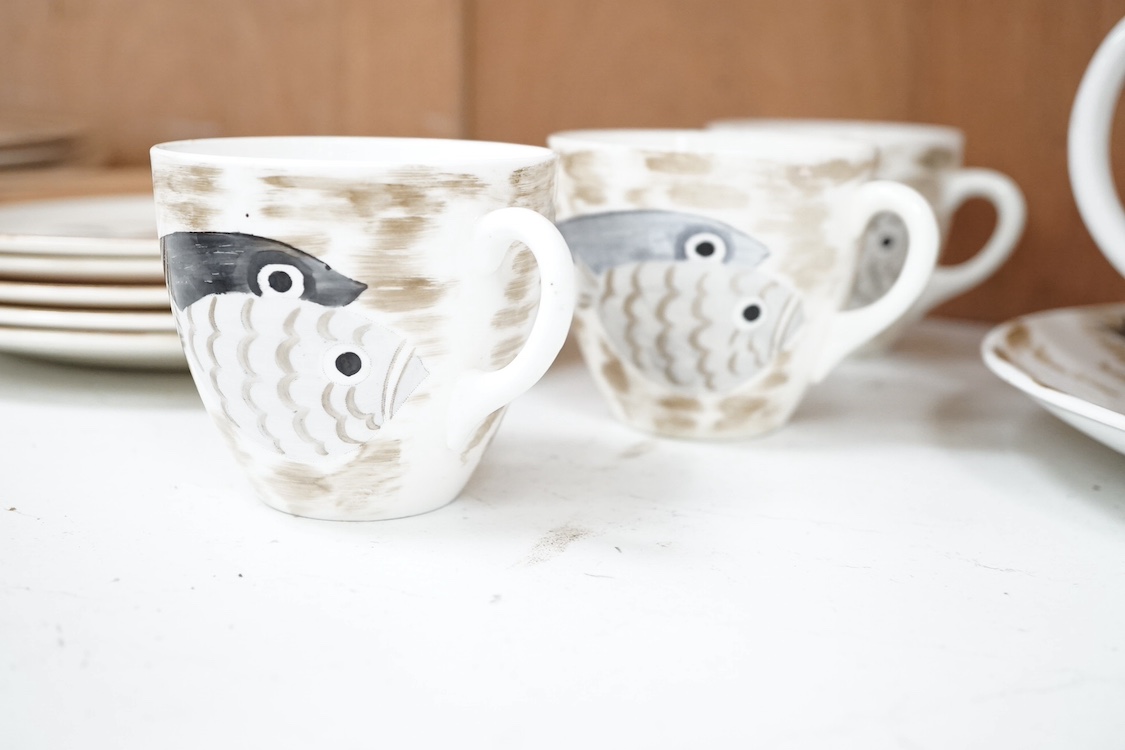 A Foley ‘fish’ part teaset by John Armstrong together with eleven plates designed for Clarice Cliff. Condition - varies